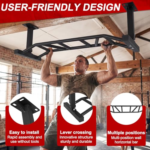 Generic 47 Inch Ceiling Mount Pull Up Bar Heavy Duty Multi-Grip Chin Up Bar Adjustable Height&Supports to 600 Lbs Fitness Trainer Home Gym Equipment