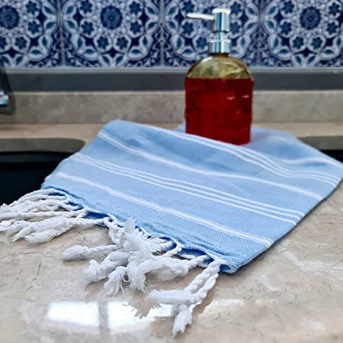Cacala 100% Turkish Cotton Kitchen Tea Towels, Highly Absorbent Luxury Soft Quick Drying Dish Towel with Hanging Loop for Gym, Yoga, Bath, Sports, Cleaning and Kitchen (23 x 36), Blue - color: Blue