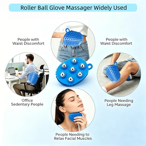 Roller Ball Glove Massager, Lymphatic Massage Tool Gua Sha Fascia Muscle Release for Face, Neck, Back, Abdomen, Legs & Full Body, Medium