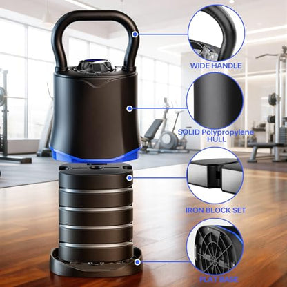 Adjustable Kettlebell，6-in-1 Quick Change Adjustable Kettlebell Set (6.5-40 LBS) for Home Gym - Space-Saving Design with Scratch-Resistant Rubber Base to Protect Floors, Two-Way Rotating Handle for Full Body Workouts