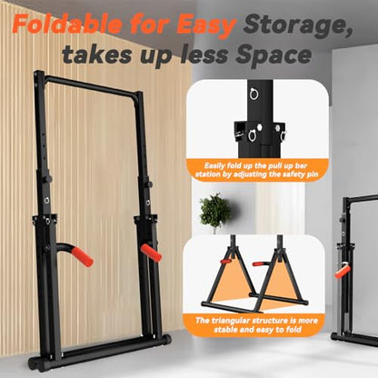 Power Tower Pull Up Dip Station Foldable, Pull Up Bar Station Adjustable, Multi-Function Home Gym, Strength Training Fitness Equipment, Triangular Design, for Home Outdoor - color: Black