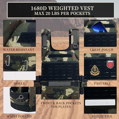 TPAID Tactical Weighted Vest 20LB, Adjustable Running Vest with Molle System