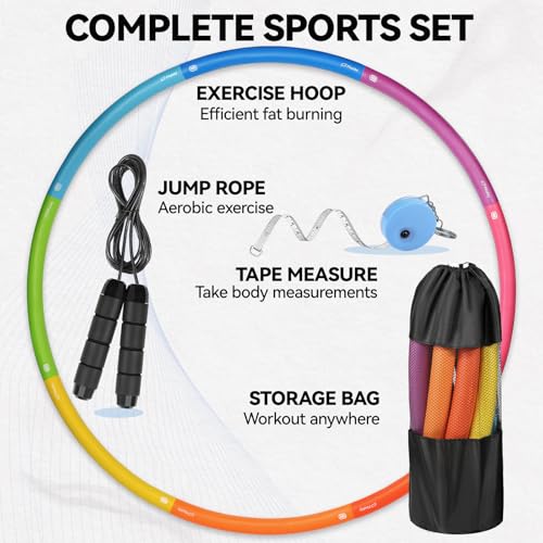 Weighted Exercise Hoop for Adults, 2.2lb&2.8lb Adjustable Fitness Hoop, 8 Detachable Hoop Sections with Jump Rope & Storage Bag, Home Gym Workout - style: Basic 2.2lb