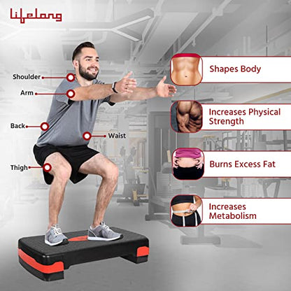 Lifelong LLAS01 Polypropylene Aerobics Stepper (Black and Red)