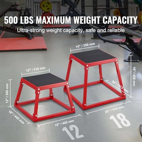 Plyometric Jump Box 12 Inch - Steel Plyo Box for Fitness, Agility Training - Step Up Platform for Home Gym - Strength Conditioning - Red