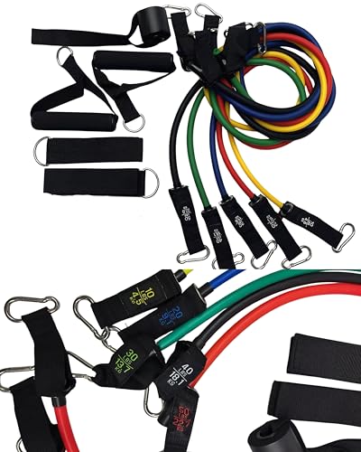 Resistance Bands Set with Handles – 11-Piece Exercise Bands Kit (Up to 150 lbs), Workout Bands with Door Anchor, Ankle Straps & Carry Bag for Home Gym, Strength Training & Physical Therapy