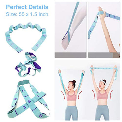 Nitpicker Stretching Straps Hamstring Stretcher Device Elastic Exercise Band Yoga mat Carrying Straps Leg Exercise Equipment Stretching Strap with Loops for Flexibility Stretch Strap 11 Loops
