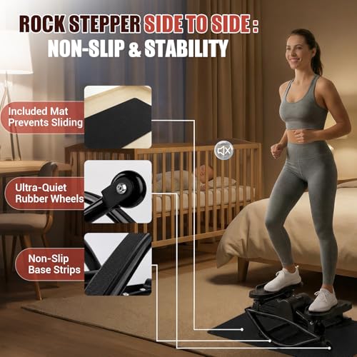 Rock Stepper for Exercise at Home, Rocking Stepper Side to Side with Resistance Bands & Digital Display, 300 LBS Capacity Full Body Workout Low-Impact Knee-Friendly Anti-Slip Side Stepper