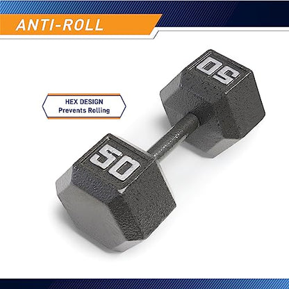 Marcy Cast Iron Hex Dumbbells Collection - Available size from 3-lb to 100-lb, SOLD INDIVIDUALLY - style: 50lbs