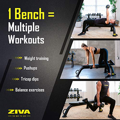 ZIVA Performance Flat Weight Utility Bench for Strength Training, Abdominal Workout – 600 lbs Capacity, 89mm Steel Tubing, High Density PU Foam Padding, Compact Design (Dim. 41x85x146 cm., 19kg)