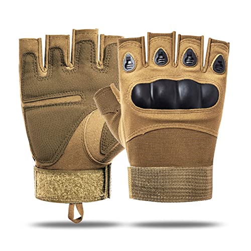 SUJAYU Outdoor Men's Knuckle Protection Workout Training Fingerless Gloves - color: Tan, size: Large