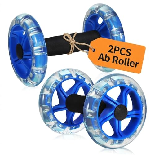 Kisangel 2-Pack Ab Roller Wheel, Dual Abdominal Exercise Equipment for Core Workout, Stable Fitness Training Device with Non-Slip Grip Handles for Home Gym, Blue