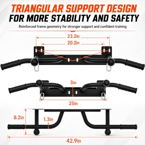 Wall Mounted Pull Up Bar - Heavy Duty Chin Up Bar, Pull-Up Bar for Garage, Joist, Wall Mount - Multifunctional Fitness Bar, Supports up to 600 Lbs - color: Black