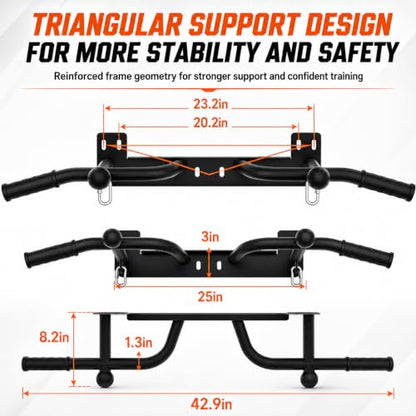Wall Mounted Pull Up Bar - Heavy Duty Chin Up Bar, Pull-Up Bar for Garage, Joist, Wall Mount - Multifunctional Fitness Bar, Supports up to 600 Lbs - color: Black