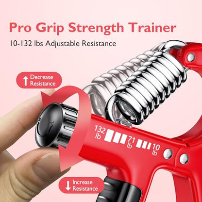 FitBeast Grip Strengthener Forearm Strengthener, Adjustable Hand Grip for Strength Training & Rehabilitation, 10-132 lbs Resistance, Ideal for Athletes and Physical Therapy - color: Red