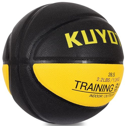 KUYOTQ 3LBS/3.3LBS/2.2LBS Weighted Heavy Training Basketball 29.5/28.5" in and Outdoor Improving Handling Dribbling Passing Rebounding Skill Composite Size 7/6 Weighted Training Basketball Equipment - color: Black,yellow Weighted Basketball 2.2LBS/1.0KG,