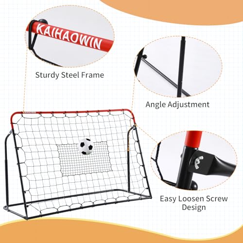 Soccer Rebound Net, 4'x4' Steel Soccer Rebounder, Bounce Back Net for Backyard Soccer Practice Training-Adjustable Angle