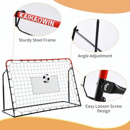Soccer Rebound Net, 4'x4' Steel Soccer Rebounder, Bounce Back Net for Backyard Soccer Practice Training-Adjustable Angle