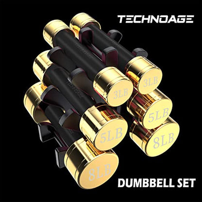 TECHNOAGE Round Dumbbell Sets with Steel Handle, Odorless Neoprene rubber Handle Cover - color: Black-Set