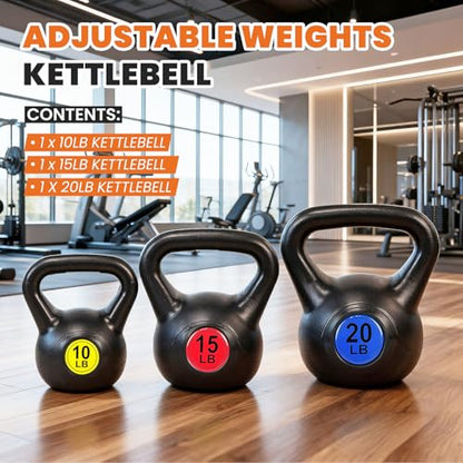 OLIXIS 3-Piece Kettlebell Set with Wide Grip - Perfect for Home Gym Strength Training & Workouts