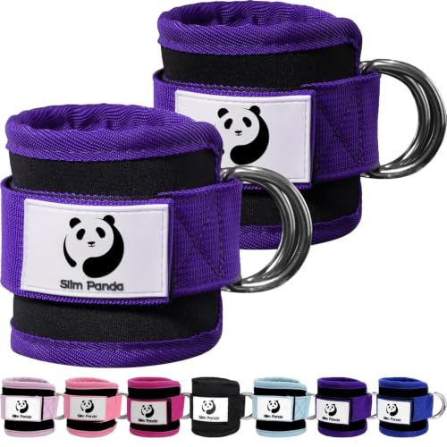 Slim Panda Ankle Strap for Cable Machine,Ankle Cuff for Kickbacks, Booty Hip Abductors,Glute Workouts, Leg Extensions, Curls for Men and Women, Adjustable with Double D-Rings - color: Purple, style: Pair