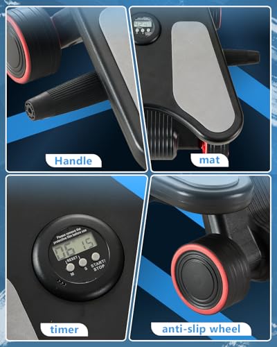 Ab Roller Wheel, Ab Roller, Upgraded Automatic Rebound Ab Roller with Elbow Support, Knee Mat & Timer, 4 Wheels Ab Workout Equipment for Core Strength Training, Silent Ab Wheel for Beginners Men Women Home Gym Fitness