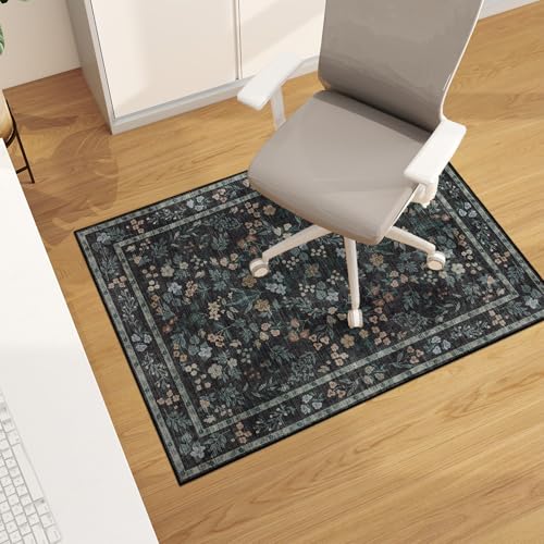 Office Chair Mat for Hardwood Floor, 48"x36" Easy Glide Computer Desk Mat Protector for Rolling Chair Under Desk Rug Nonslip Backing, Machine Wash, (Floral) - color: Dark Green, size: 36"x48"