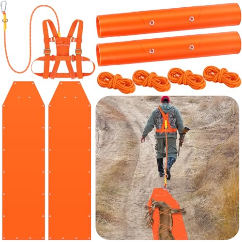 2 Pcs Deer Drag Sleds with Deer Drag Harness and Ropes Heavy Duty Thickened Tear-Resistant Portable Outdoor Gear for Hauling Hunting Trophy Firewood Ice Fishing