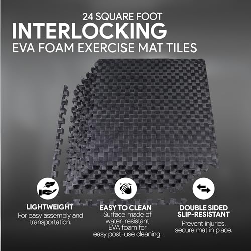 BalanceFrom Puzzle Exercise Mat with EVA Foam Interlocking Tiles for MMA – Exercise – One Inch Thick, 24 Square Feet – Black - color: Black, style: One Inch Thick, 24 Square Feet