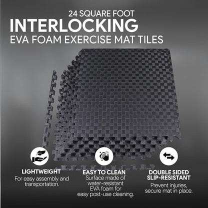 BalanceFrom Puzzle Exercise Mat with EVA Foam Interlocking Tiles for MMA – Exercise – One Inch Thick, 24 Square Feet – Black - color: Black, style: One Inch Thick, 24 Square Feet