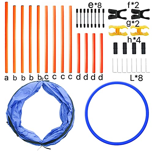 Dog Agility Training Equipment, Obstacle Agility Training Starter Kit for Doggie, Including Tunnel, 13 Weave Poles, Adjustable Hurdle, Jump Ring, Pause Box and Carrying Bag(Blue)