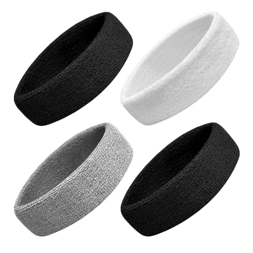 Sweatbands Sport Headbands for Men & Women, 12 Pcs Sweat Head Bands Moisture Wicking Sport Headband Cotton Sweatbands for Basketball, Athletic Exercise, Running - color: Black/White/Black/Gray