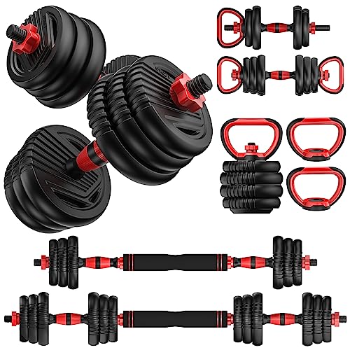 Trakmaxi Adjustable Dumbbell Set 20LBS/35LBS/55LB/70LBS/90lbs Free Weights Dumbbells, 4 in 1 Weight Set, Dumbbell, Barbell, Kettlebell, Push-up, Home Gym Fitness Workout Equipment for Men Women - color: 55LB(27.5LB Pair)