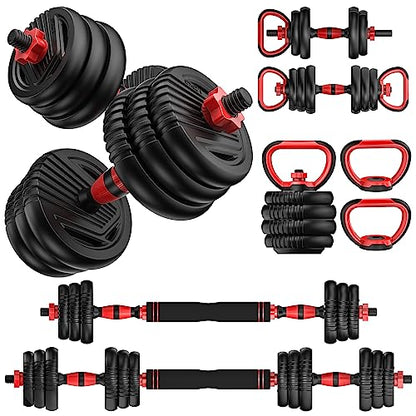 Trakmaxi Adjustable Dumbbell Set 20LBS/35LBS/55LB/70LBS/90lbs Free Weights Dumbbells, 4 in 1 Weight Set, Dumbbell, Barbell, Kettlebell, Push-up, Home Gym Fitness Workout Equipment for Men Women - color: 55LB(27.5LB Pair)