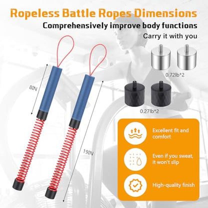 Upgraded Ropeless Exercise Rope 2.0 for Exercise Workout 4 Adjustable Weight Levels Jump Rope Portable Strength Cardio Trainer Fitness Equipment for Athletes Home Gym Muscle Training