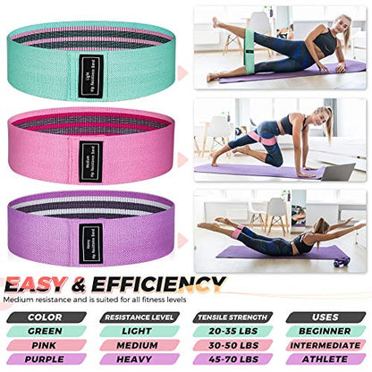 Bundle Set of 8 Resistance Bands for Workout, 5 Latex Exercise Bands and 3 Fabric Booty Bands with 2 Portable Bags