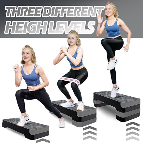 Heavy Duty Aerobic Step Platform, Non Slip Adjustable Height Exercise Step Trainer, Durable Home Gym Cardio Workout Equipment for Men Women Beginner to Professional - color: Gray
