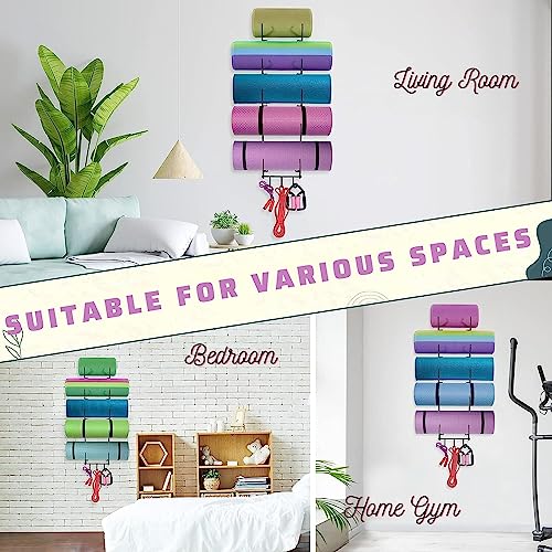Yes4All 3-Tier and 5-Tier Steel Yoga Mat Rack Organizer Wall Mount with 3 Hooks, Foam Roller Holder Wall Mount Rack For Yoga Mat Storage, Hanging Yoga Strap and Resistance Bands