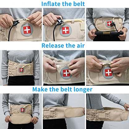 Decompression Back Belt, Inflatable Back Brace for Back Pain,Beige - color: Beige