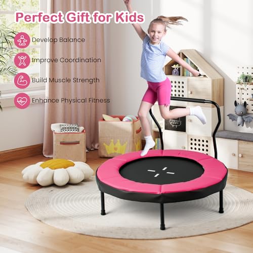 GYMAX Rebounder Trampoline Adult, 40" Mini Fitness Trampoline with Detachable Handle, Safety Foam Pad & Non-Slip Foot Pads, Exercise Rebounder for Indoor Outdoor Kids Adults
