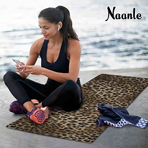 Naanle Leopard Yoga Mat with Carrying Bag Set, Leopard Print Exercise Mat Foldable Non Slip Travel Lightweight Workout Rug for Home Gym Yoga Pilates Stretching Floor Fitness 71x26 in - color: White 02