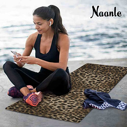 Naanle Leopard Yoga Mat with Carrying Bag Set, Leopard Print Exercise Mat Foldable Non Slip Travel Lightweight Workout Rug for Home Gym Yoga Pilates Stretching Floor Fitness 71x26 in - color: White 02