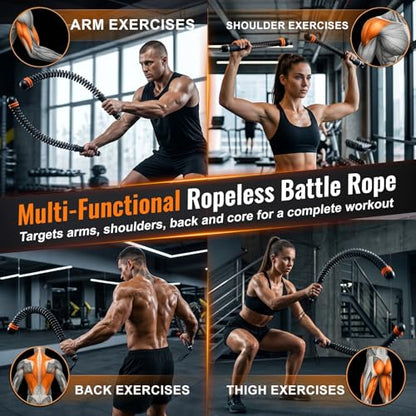 Ropeless Battle Ropes Set, 2 PCS Cordless Battle Ropes with 5 Resistance Bands for Home Gym, Portable Weighted Battle Rope Exercise Equipment for HIIT Strength Training Cardio Workout, Men（Black）