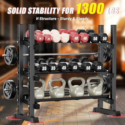 3-Tier Adjustable Dumbbell Rack, Heavy-Duty Weight Rack for Home Gym, Space-Saving Weight Storage Rack for Dumbbells, Kettlebells, Barbells & Plates (Rack Only) - size: 33.8X19.7X37inch