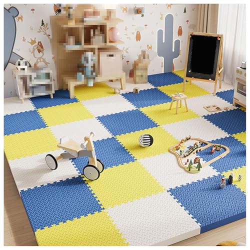 Foam Interlocking Floor Tiles Play Mat,9pcs 12x12x1in Extra Thick EVA Foam Floor Mat Puzzle Exercise Mat,Protective Flooring for Workout Equipment(Color:White+Navy Blue+Yellow) - color: White+navy Blue+yellow