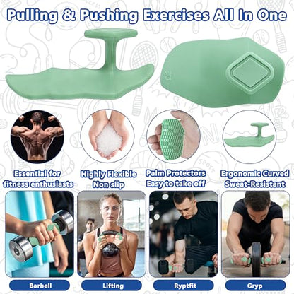 Large Anti-Slip Gym Workout Grips for WeightLifting,Silicone Hand Protector - color: Sage Green