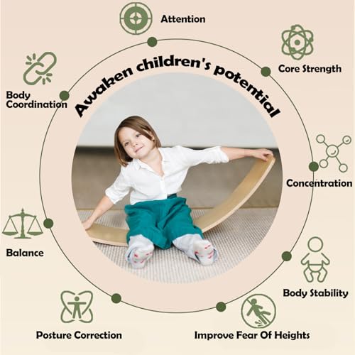 Wooden Balance Board Kids, [Natural Wood] Wobble Board for Toddlers Kids Children, 35" Rocker Board for Open Ended Montessori Learning Toy, Birthday Gifts for 3 4 5 6 7 8 Year Old Boys Girls (burlywood-L)