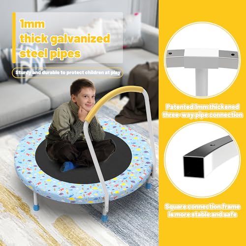 36" Mini Toddler Trampoline with Handles, Indoor Quiet Kids Trampoline with Super Safety Mat and Durable Steel Frame, Indoor/Outdoor - color: Light Blue Print