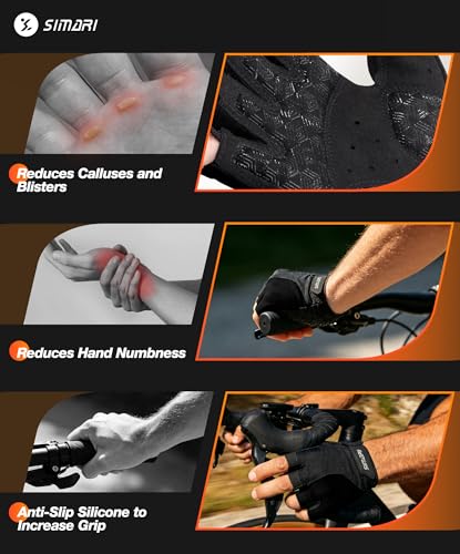 SIMARI Gel Pad Cycling Gloves with Shock-Absorbing/Grip/Breathable, Workout Bike Gloves for Men Women Biking, Mountain Biking, Fitness, Gym Exercise, Weight Lifting Training, Yoga, Pilates