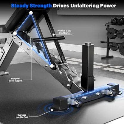 Adjustable Weight Bench for Home Gym Strength Training，Flat/Incline Full Body Workout, Press 2.2" Thick Pad， MAX 2500LBS Heavy Duty